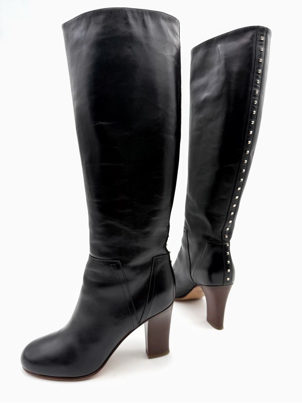 VALENTINO Black Leather Rockstud Knee Tall Boots Size 39 US 8.5 High Heeled